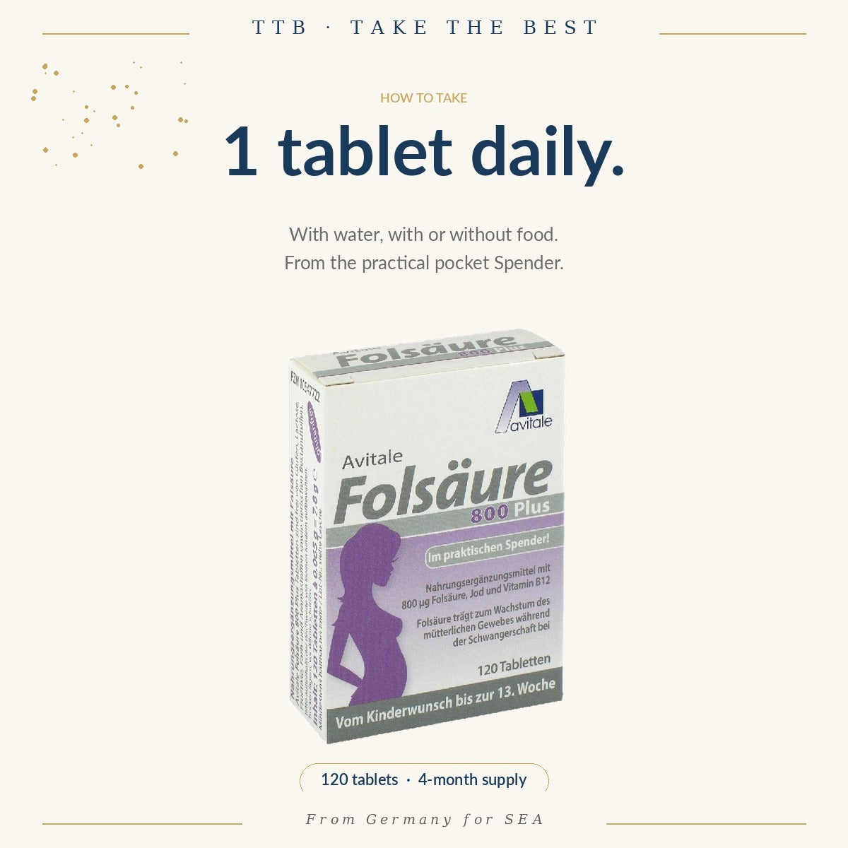 Folic Acid 800mcg with Iodine & Vitamin B12 – 120 Mini Tablets | Avitale